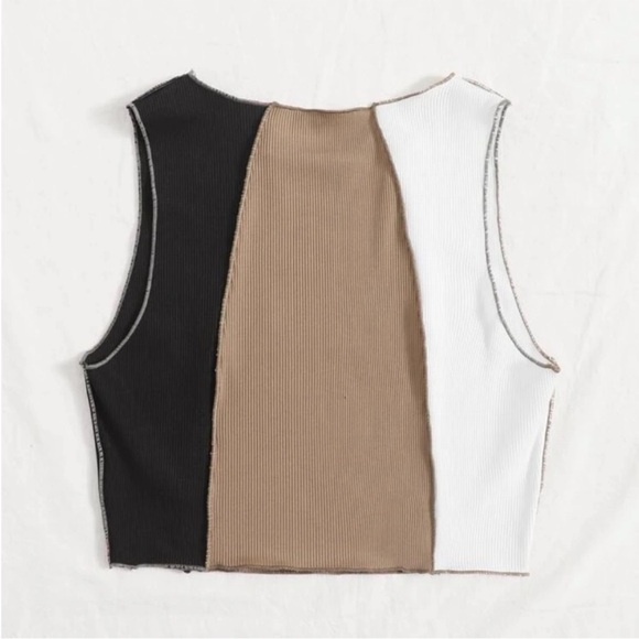 Shein Black Tan White Crop Top - Picture 2 of 4
